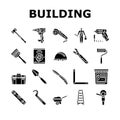 building tool hammer repair drill icons set vector