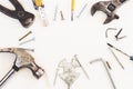 Building tool repair equipments on white background,