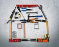 Building tools on desk Royalty Free Stock Photo