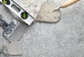 Building tools on a gray concrete background Royalty Free Stock Photo