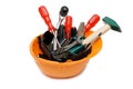 Building tools in an orange helmet Royalty Free Stock Photo