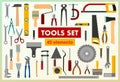 Building tools. Set. Background for text. Construction, decoration, repair of houses, offices. Repair services. Tool kits. Sale, r Royalty Free Stock Photo