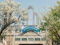 A building with a tower in the background, Sunnyside, Queens, New York Royalty Free Stock Photo