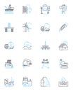 Building trades linear icons set. Carpentry, Roofing, Plumbing, Masonry, Electrical, HVAC, Drywall line vector and