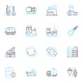 Building trades linear icons set. Carpentry, Roofing, Plumbing, Masonry, Electrical, HVAC, Drywall line vector and