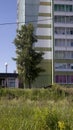 Building and a tree in russian suburbs