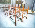 building trestles abandoned on the snow Royalty Free Stock Photo