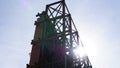 Building under construction downtown with iron beams and bricks with sunrise in the background Royalty Free Stock Photo