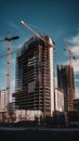 A building under construction with a lot of cranes. AI generative image. Royalty Free Stock Photo