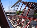 Large steel frame with blue sky background. Royalty Free Stock Photo