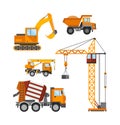 Building under construction, workers and construction technic vector illustration Royalty Free Stock Photo