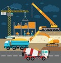 Building under construction, workers and Royalty Free Stock Photo