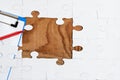 Close-Up White Jigsaw Pattern Puzzle Pieces To Be Connected With Missing Last Piece Positioned On A Flat Lay Background With Royalty Free Stock Photo