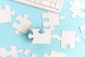 Building An Unfinished White Jigsaw Pattern Puzzle With Missing Last Piece Royalty Free Stock Photo