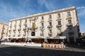 Building of Universita degli Studi in Catania, Sicily, Italy with marketplace