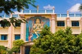 Building of the University of Sathya Sai Baba, Puttaparthi, Andhra Pradesh, India. Close-up. Royalty Free Stock Photo