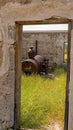 Iron boiler through a window of the sawmill building Royalty Free Stock Photo