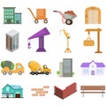 Building clip art set with house excavator elevator lift crane