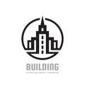 Building - vector logo template concept illustration. Real estate abstract symbol. Construction creative sign. Tower icon. Royalty Free Stock Photo