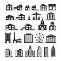 Urban and government silhouettes of buildings. Simple black sign houses.