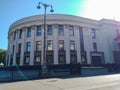 The building of the Verkhovna Rada of Ukraine in cloudy rainy weather