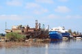 The building of vessels in the shipyard in Rasheed Royalty Free Stock Photo
