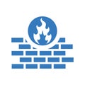 Building wall burning icon / blue color