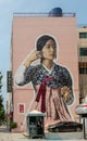 Building wall mural depicting a Korean girl with traditional costume at Hangang-daero, Seoul, South Korea