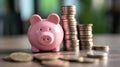 Building Wealth: Coins and Piggybank Savings Concept