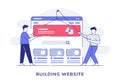 Building website character collaboration programmer developer pulley ui wireframe with outline style Royalty Free Stock Photo
