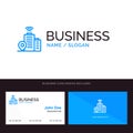 Building, Wifi, Location Blue Business logo and Business Card Template. Front and Back Design