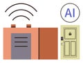 Smart Home Concept with AI, Wireless Signal, and Secured Door Access System Royalty Free Stock Photo