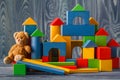 Building from wooden colourful childrens blocks Royalty Free Stock Photo