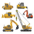 Building work, construction machinery equipment isolated icons Royalty Free Stock Photo