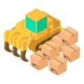 Building work icon isometric vector. Industrial bulldozer and postal parcel icon