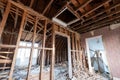 Building work underway in a suburban Edwardian house in Pinner, northwest London UK. The builder is taking the house back to brick