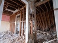 Building work underway in a suburban Edwardian house in Pinner, northwest London UK. The builder is taking the house back to brick