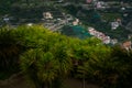 Buildings Above the Sea Seen from the Garden of Villa Rufolo, historic center of Ravello, Amalfi Coast of Italy Royalty Free Stock Photo