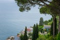 Buildings Above the Sea Seen from the Garden of Villa Rufolo, historic center of Ravello, Amalfi Coast of Italy Royalty Free Stock Photo