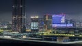 Buildings on Al Reem island in Abu Dhabi night timelapse from above. Royalty Free Stock Photo
