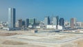 Buildings on Al Reem island in Abu Dhabi timelapse from above. Royalty Free Stock Photo