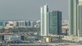 Buildings on Al Reem island in Abu Dhabi timelapse from above. Royalty Free Stock Photo