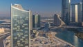 Buildings on Al Reem island in Abu Dhabi timelapse from above. Royalty Free Stock Photo