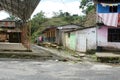 Buildings along abandoned railroad tracks