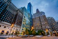 Buildings along the Benjamin Franklin Parkway at night in Philadelphia, Pennsylvania