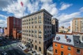 Buildings along Franklin Street, in Mount Vernon, Baltimore, Maryland