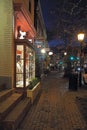 Buildings along King Street in Alexandria, Virginia at night vertical Royalty Free Stock Photo