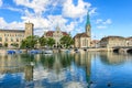 Buildings along the Limmat river in the historic part of Zurich Royalty Free Stock Photo