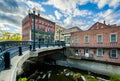 Buildings along Main Street, in downtown Brattleboro, Vermont Royalty Free Stock Photo