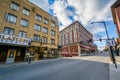 Buildings along Main Street, in downtown Brattleboro, Vermont Royalty Free Stock Photo